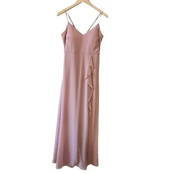 Birdy Grey Theresa Ruffle Trim Spagetti Strap Maxi Dress Size S Small Taupe - Picture 3 of 11